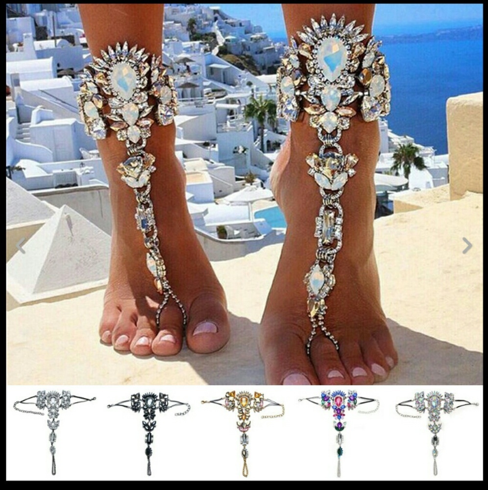 2 Crystal Toe Ring Anklets - Picture 3 of 5